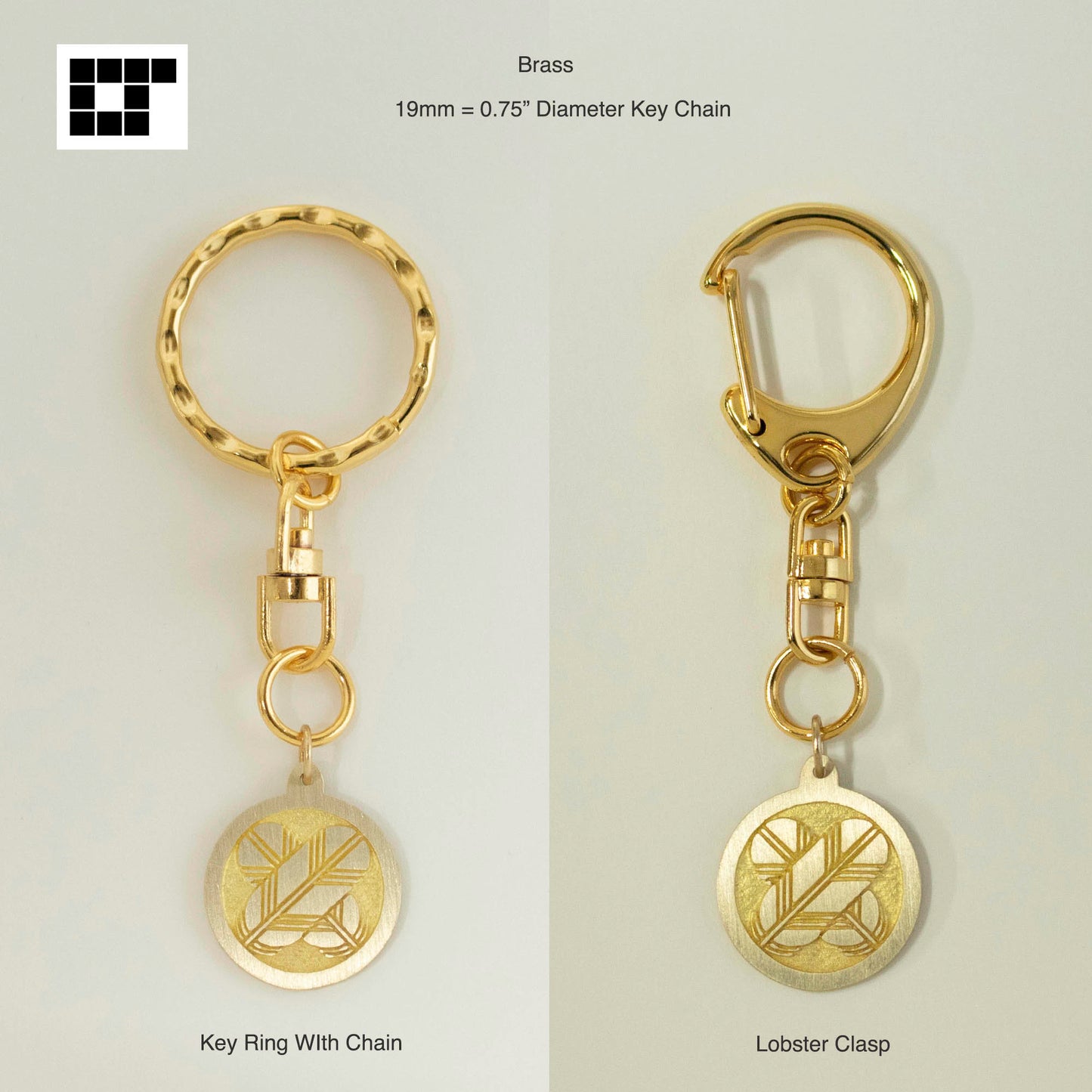 Key chain - Outlined Crossing Hawk Feathers in a circle - Maruni Chu-kage Chigai Takanoha - 丸に陰違い鷹の羽