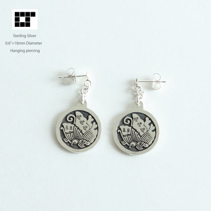 Kamon Earrings - Butterfly in a circle - Maruni Agehacho - 丸にアゲハ蝶