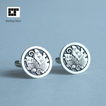 Cufflinks - Butterfly in a circle - 丸にあげは蝶