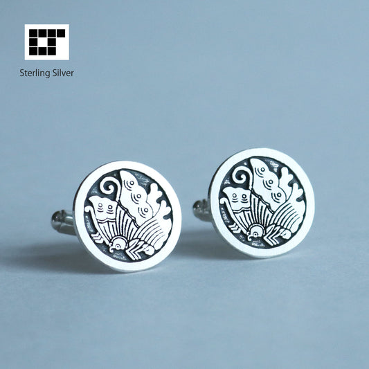 Cufflinks - Butterfly in a circle - 丸にあげは蝶