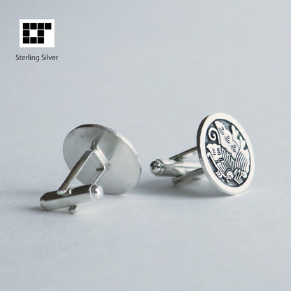 Cufflinks - Butterfly in a circle - 丸にあげは蝶