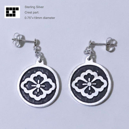 Kamon Earrings - Chu-in no Hanabishi in a circle :  Maruni Chu-in no Hanabishi