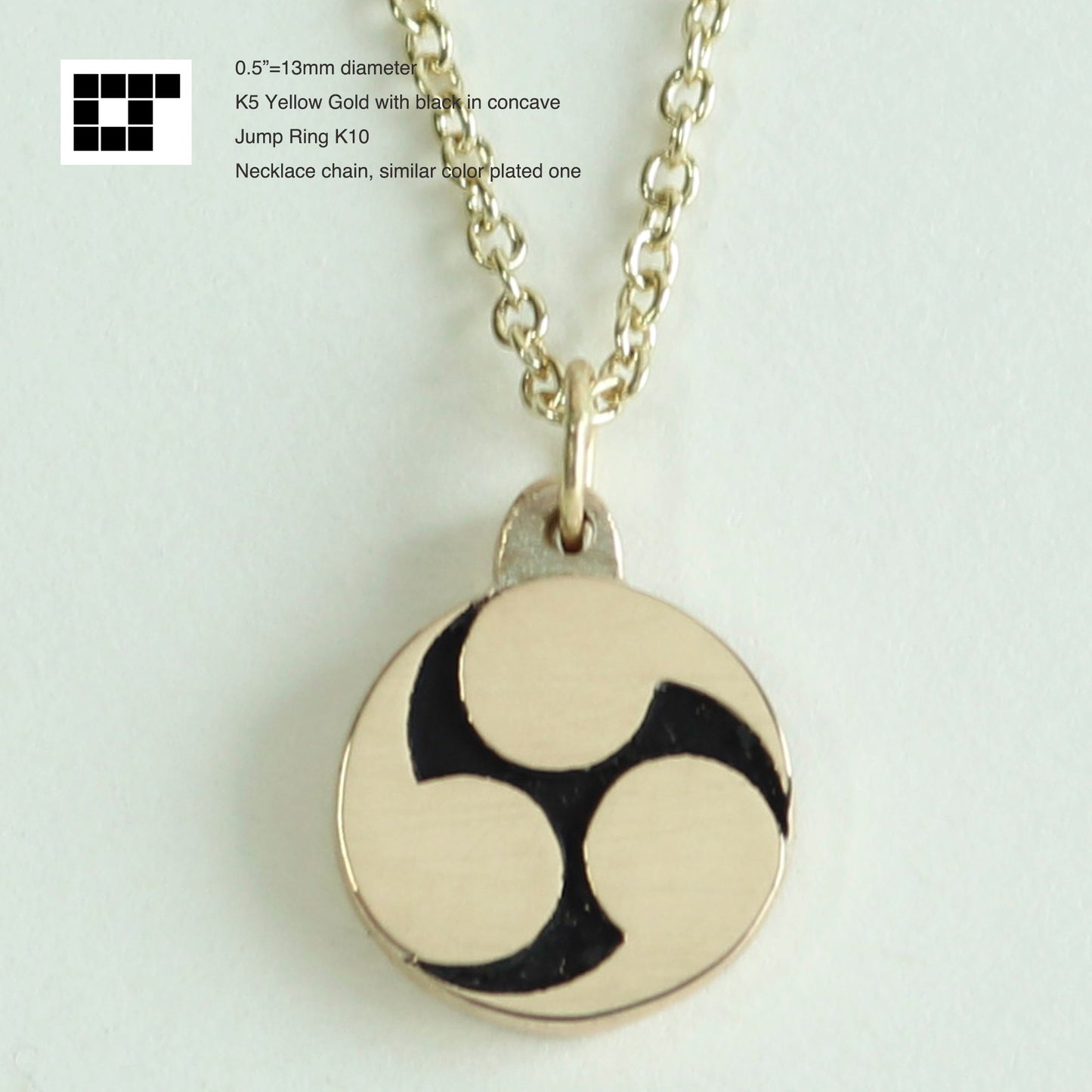 1/2"=13mm Pendant - Migi Mitsu-Tomoe - Three CounterClockwise Swirls - 右三ツ巴