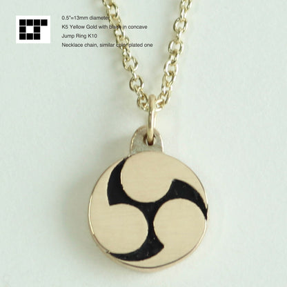 1/2"=13mm Pendant - Migi Mitsu-Tomoe - Three CounterClockwise Swirls - 右三ツ巴