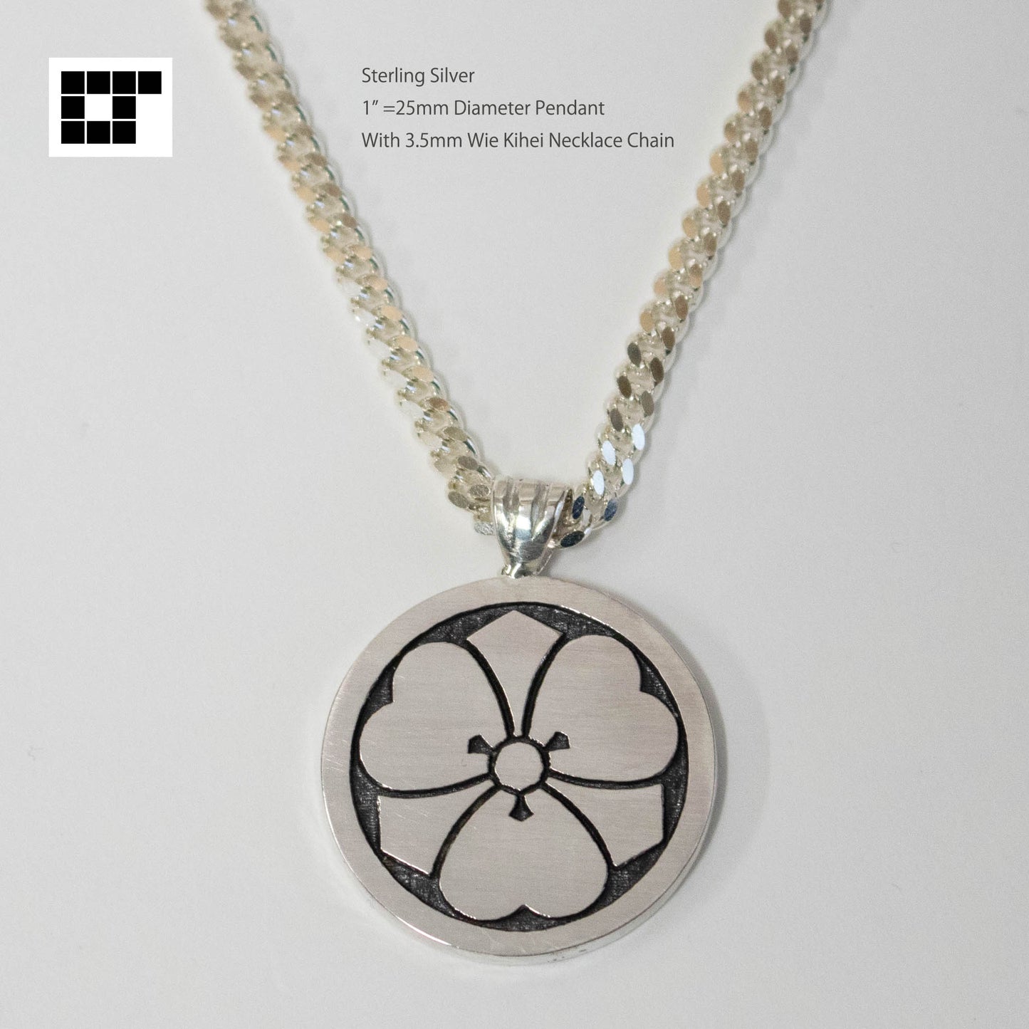 1" = 25 mm Pendant - Kenkatabami in a circle - wood sorrel and sword in a circle - Kamon Pendant - Japanese Family Crest