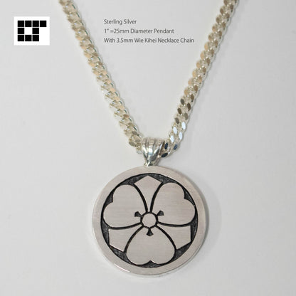 1" = 25 mm Pendant - Kenkatabami in a circle - wood sorrel and sword in a circle - Kamon Pendant - Japanese Family Crest