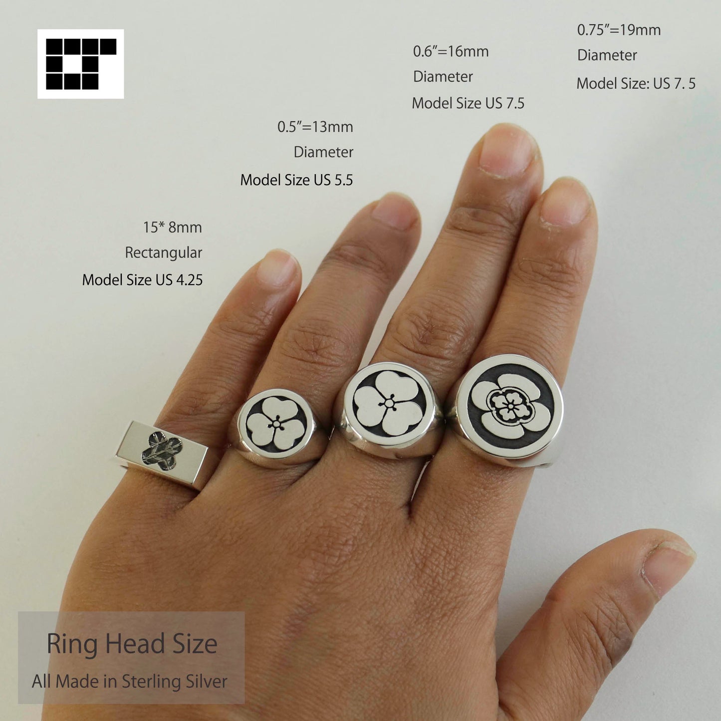 Signet Ring - Left Leaning Three-story Pine Tree in a circle -  丸に左三階松