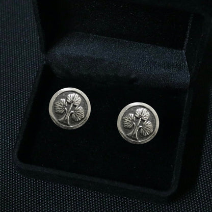 Cufflinks - Standing Mallow Aparting Left in a circle - 丸に立ち葵