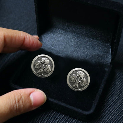Cufflinks - Standing Mallow Aparting Left in a circle - 丸に立ち葵