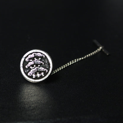 Three-story Pine Tree Tilting to Left in a circle - Japanese Clan Crest - Silver Kamon Tie tack / Lapel pin