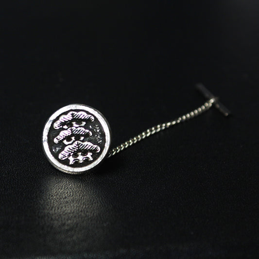 Three-story Pine Tree Tilting to Left in a circle - Japanese Clan Crest - Silver Kamon Tie tack / Lapel pin