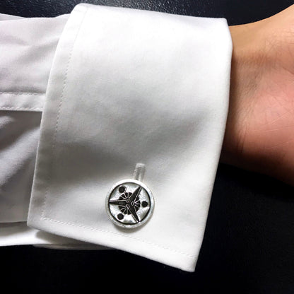 Tie tack - Three fans having suns in a circle - 丸に三つ日の丸扇