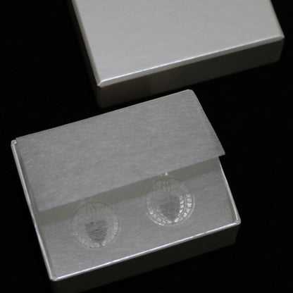 Crane in a circle - Tsuru Maru - Kamon Earrings - Silver Crest