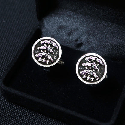 Three-story Pine Tree Tilting to Left in a circle - Japanese Clan Crest - Kamon silver cufflinks