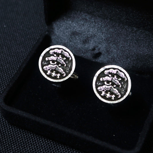 Three-story Pine Tree Tilting to Left in a circle - Japanese Clan Crest - Kamon silver cufflinks
