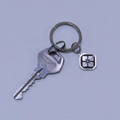 Silver Keyholder - Japanese Kamon - Clan Crest - Hanabishi in a square trimmed corners