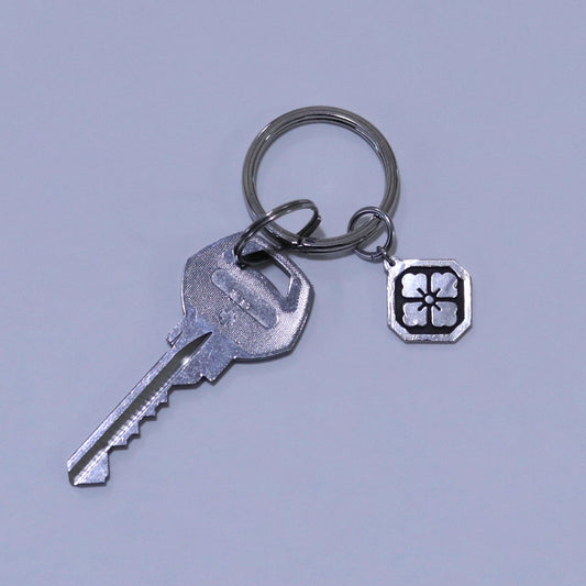 Silver Keyholder - Japanese Kamon - Clan Crest - Hanabishi in a square trimmed corners