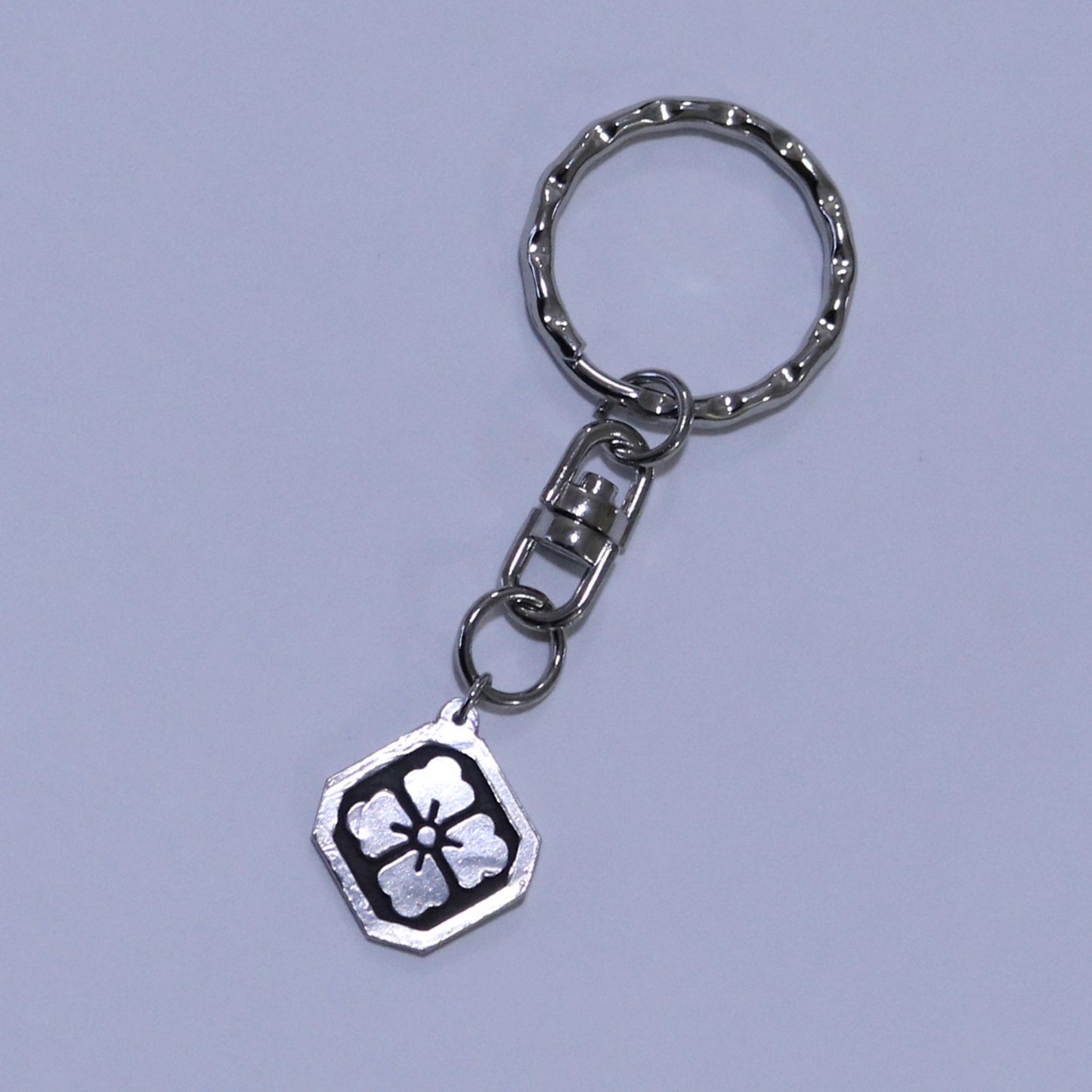 Silver Keyholder - Japanese Kamon - Clan Crest - Hanabishi in a square trimmed corners
