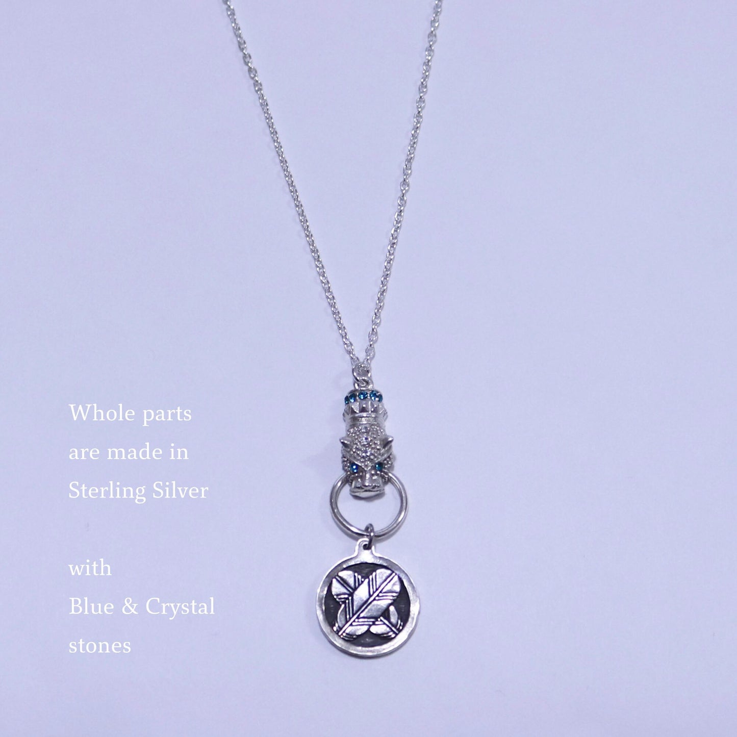 Kamon Jaguar Necklace - Crossing Hawk Feathers in a circle