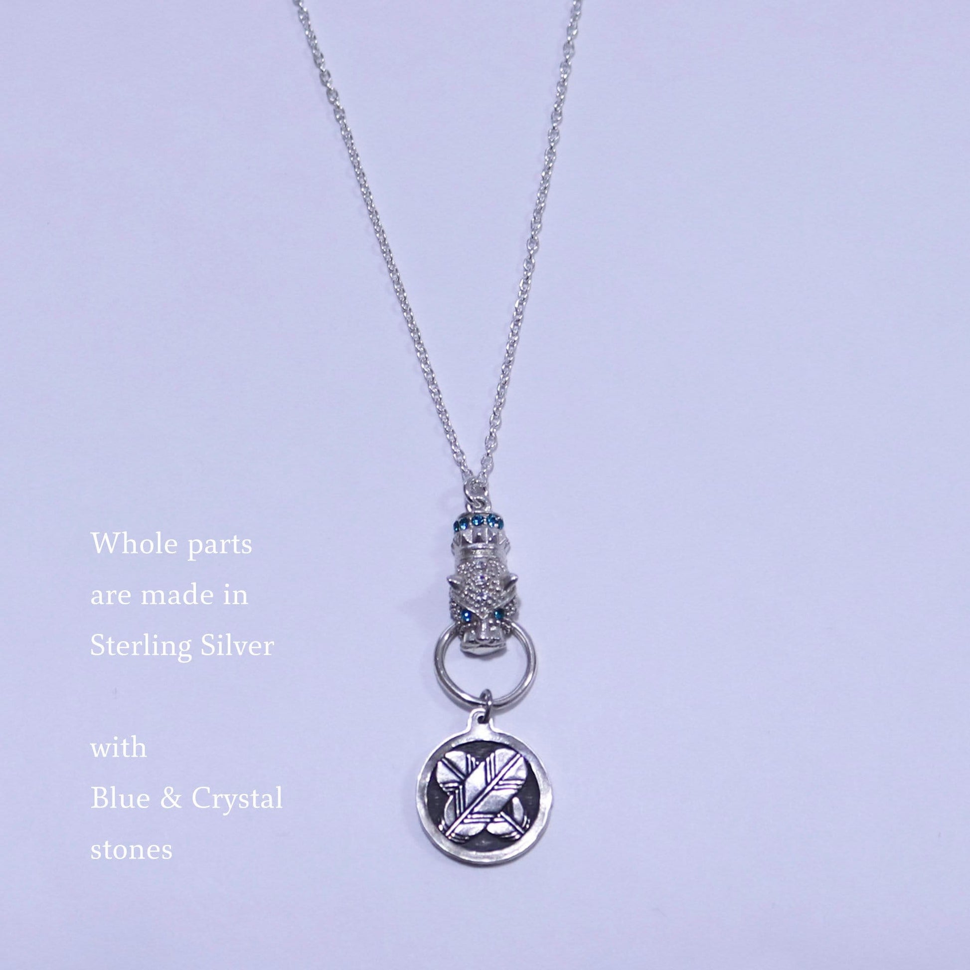 Kamon Jaguar Necklace - Crossing Hawk Feathers in a circle