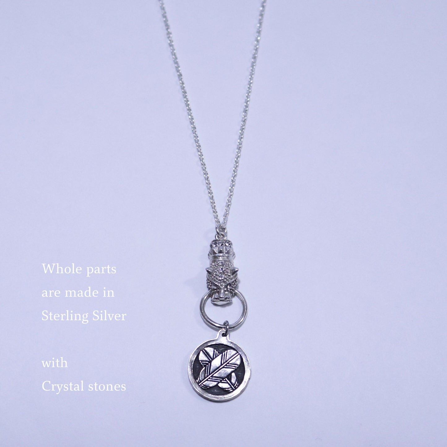 Kamon Jaguar Necklace - Crossing Hawk Feathers in a circle