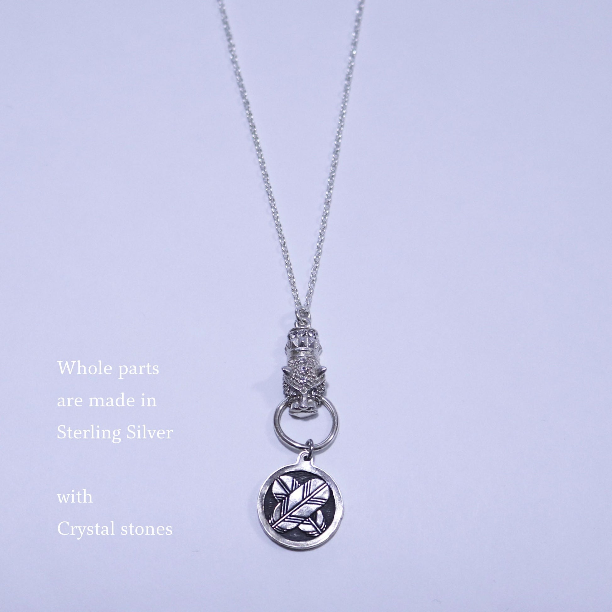 Kamon Jaguar Necklace - Crossing Hawk Feathers in a circle