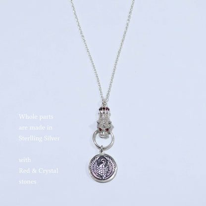 Kamon Jaguar Necklace -  Crane in a circle - Japanese Kamon