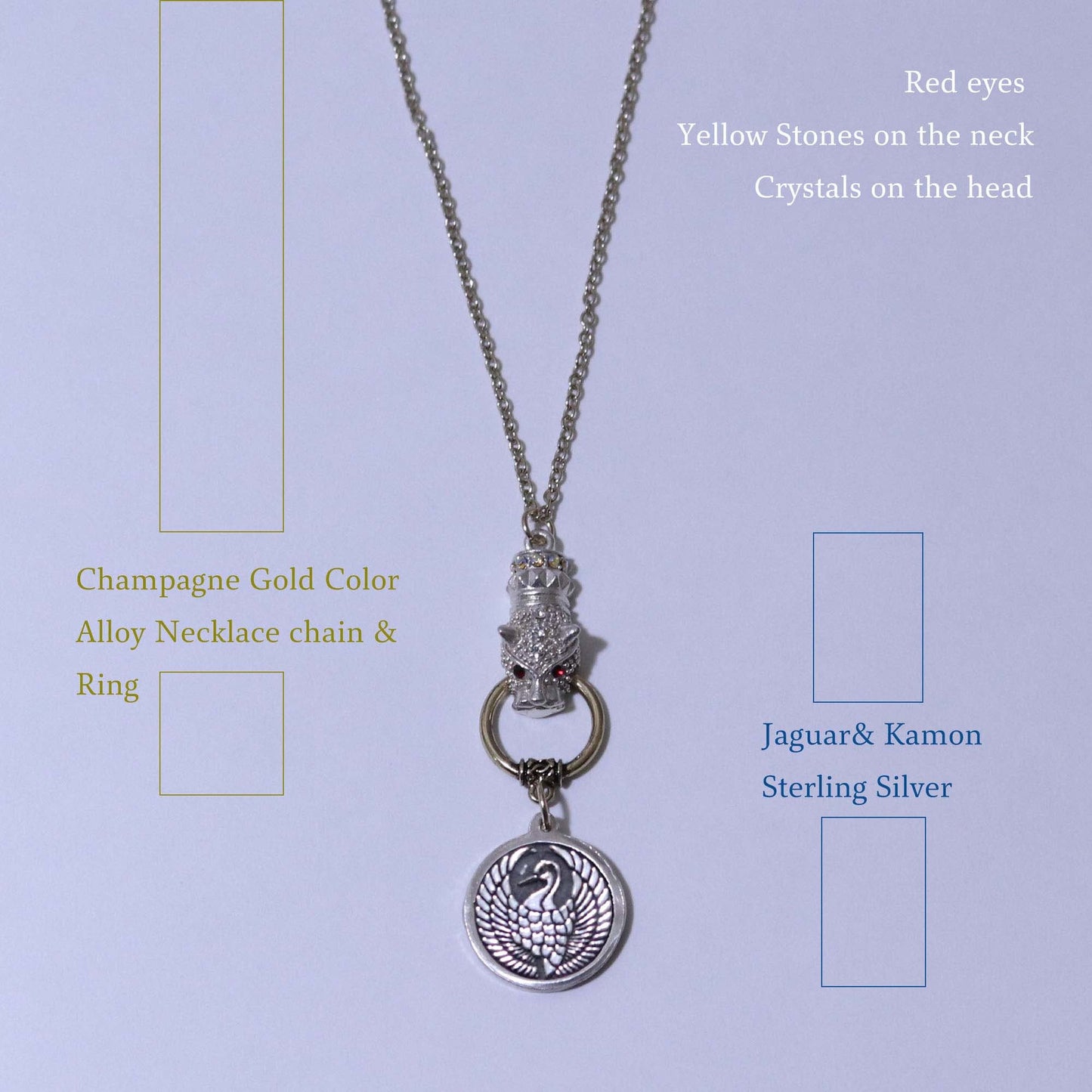 Kamon Jaguar Necklace -  Crane in a circle - Japanese Kamon