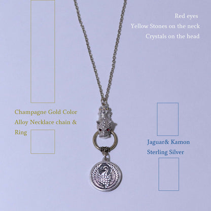 Kamon Jaguar Necklace -  Crane in a circle - Japanese Kamon