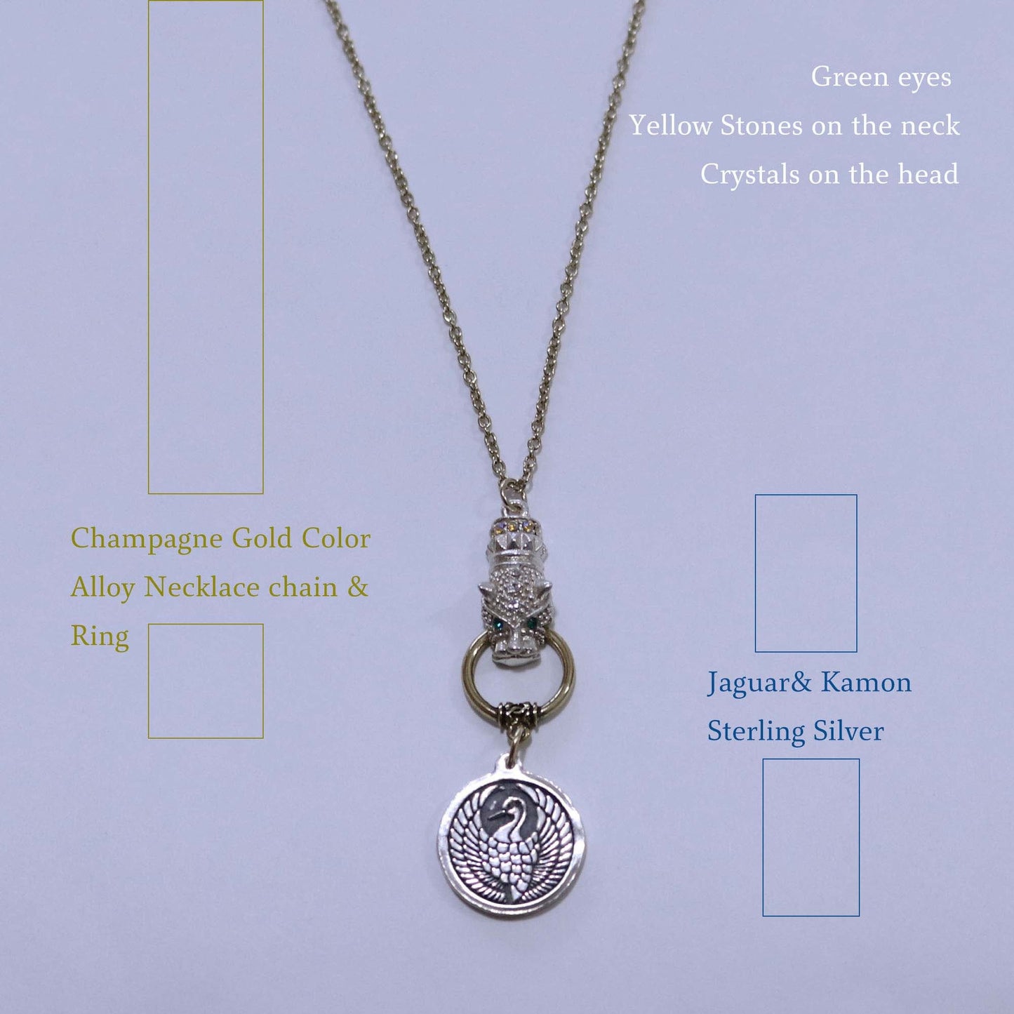 Kamon Jaguar Necklace -  Crane in a circle - Japanese Kamon