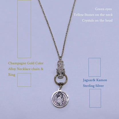 Kamon Jaguar Necklace -  Crane in a circle - Japanese Kamon