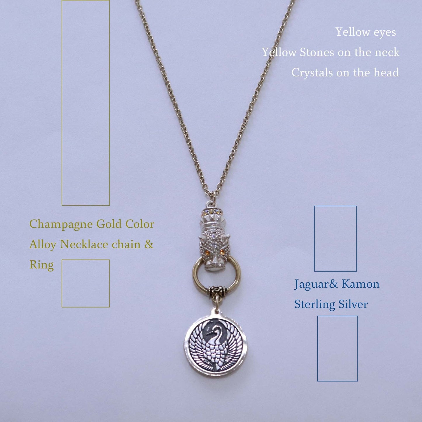 Kamon Jaguar Necklace -  Crane in a circle - Japanese Kamon