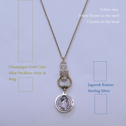 Kamon Jaguar Necklace -  Crane in a circle - Japanese Kamon