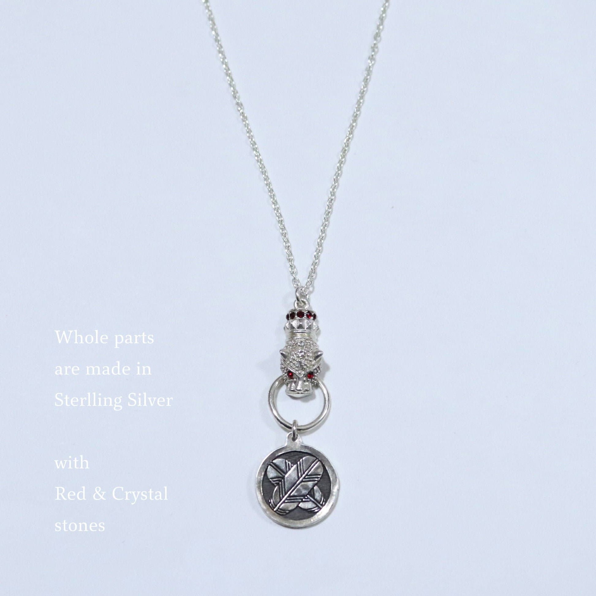 Kamon Jaguar Necklace - Crossing Hawk Feathers in a circle