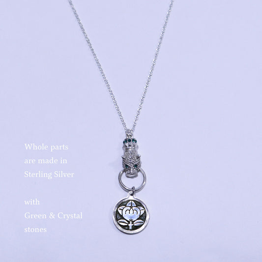 Kamon Jaguar Necklace -  Mandarine Orange in a circle - Japanese Kamon - Tachibana in a circle