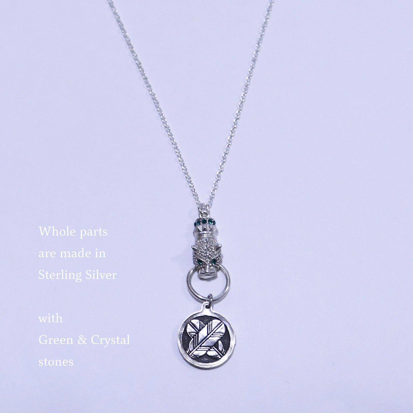 Kamon Jaguar Necklace - Crossing Hawk Feathers in a circle