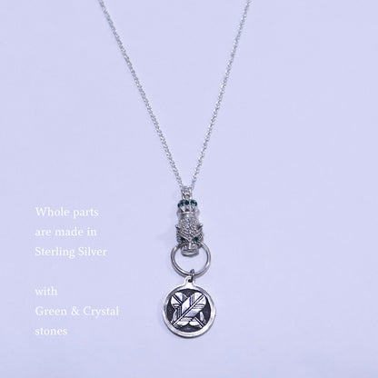 Kamon Jaguar Necklace - Crossing Hawk Feathers in a circle