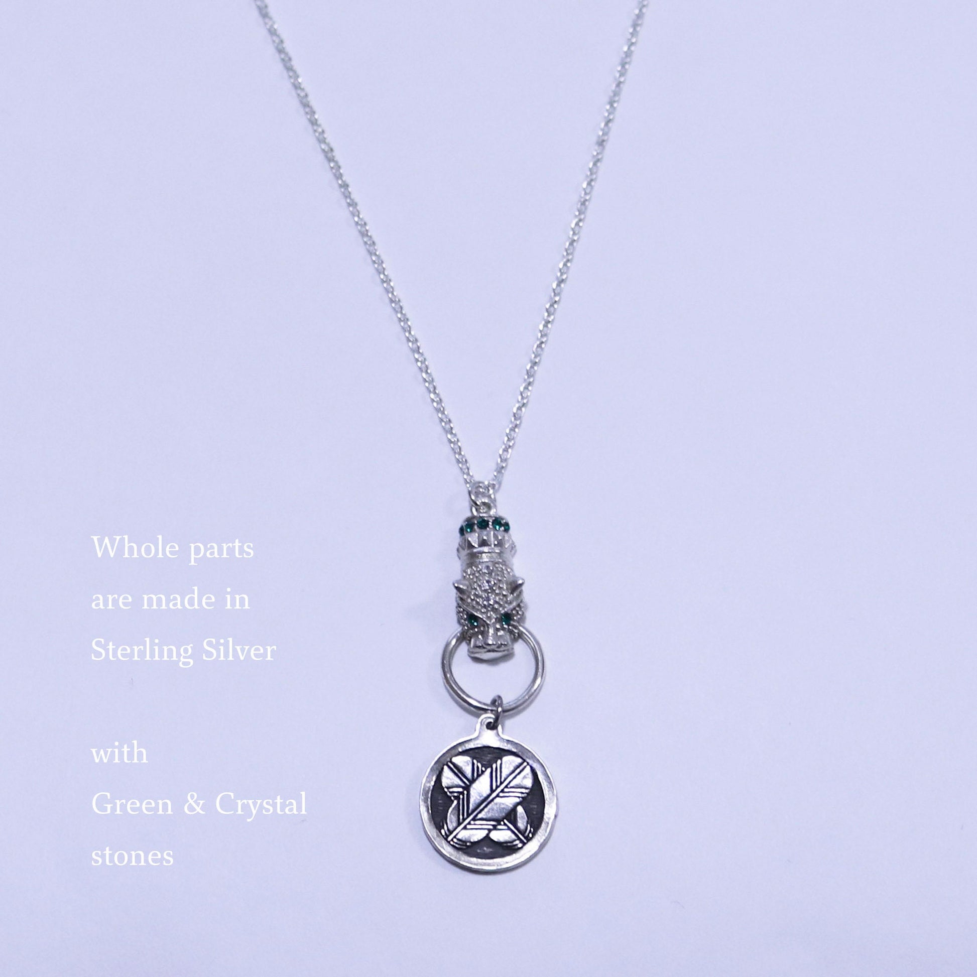 Kamon Jaguar Necklace - Crossing Hawk Feathers in a circle