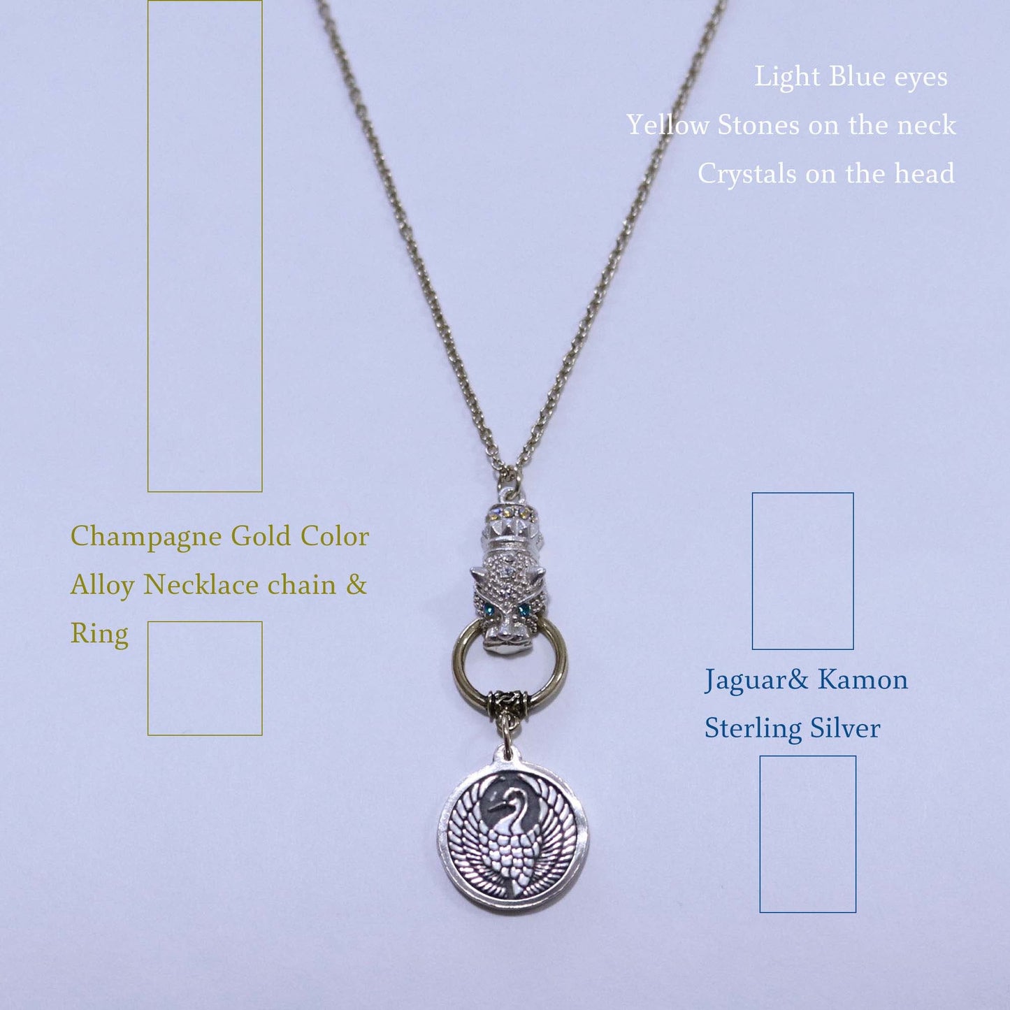 Kamon Jaguar Necklace -  Crane in a circle - Japanese Kamon
