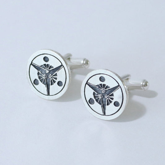 Cufflinks - Three fans having suns in a circle - 丸に三つ日の丸扇