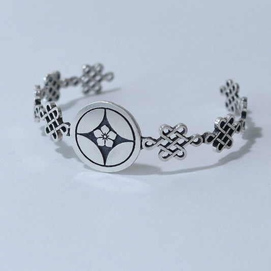 Bangle / Maru ni Shippou ni Kikyou/ Kamon / Japanese Mon / Sterling Silver