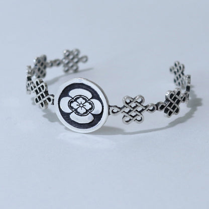 Bangle / Japanese Quince in a circle/ Kamon / Japanese Mon / Sterling Silver
