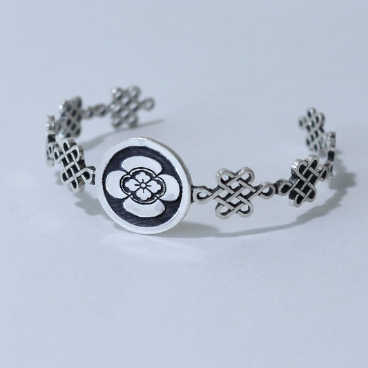 Bangle / Japanese Quince in a circle/ Kamon / Japanese Mon / Sterling Silver