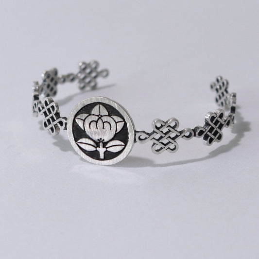 Bangle /Mandarine Orange in a circle / Kamon / Japanese Mon / Sterling Silver