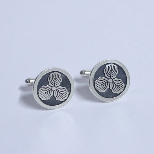 Cufflinks - Three Oak Leaves Kamon - 丸に三つ柏