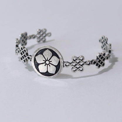 Bangle / Bell Flower in a circle / Kamon / Japanese Mon / Sterling Silver