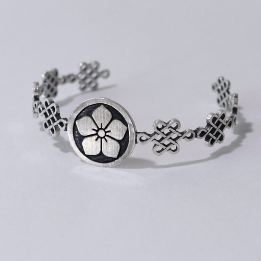 Bangle / Bell Flower in a circle / Kamon / Japanese Mon / Sterling Silver