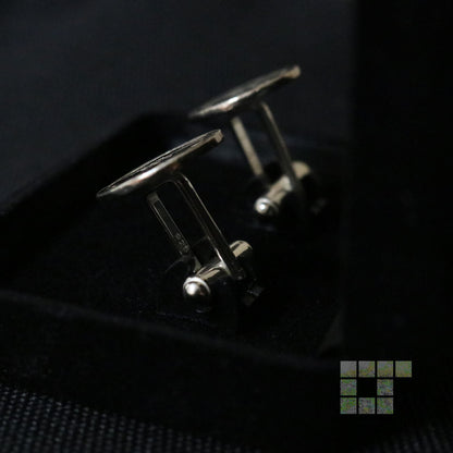 Three-story Pine Tree Tilting to Left in a circle - Japanese Clan Crest - Kamon silver cufflinks