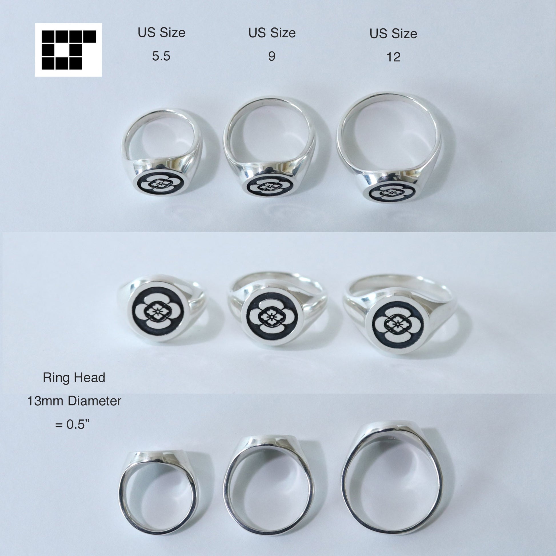 Left Leaning Three-story Pine Tree in a circle - Small Ring - Japanese Kamon ring