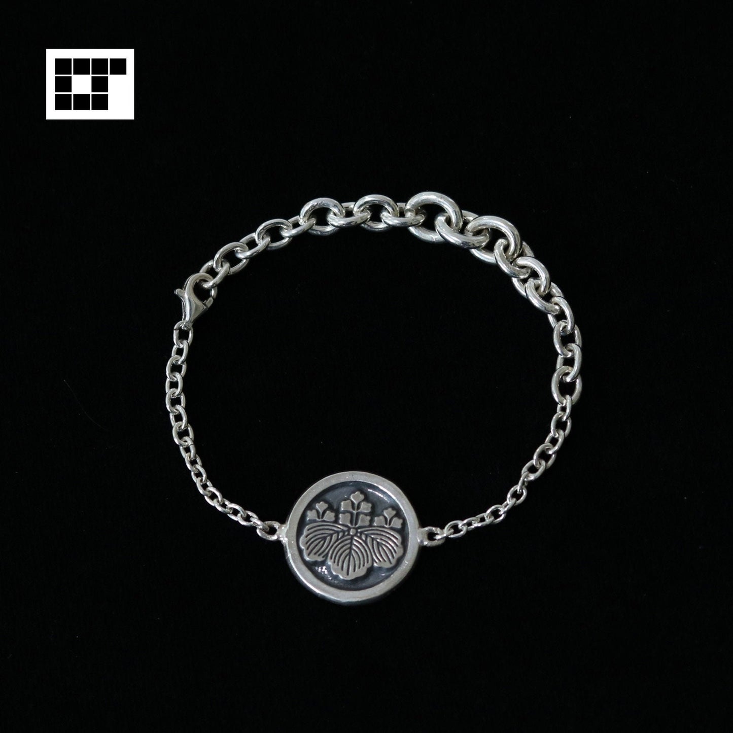 Sterling Silver Bracelet - Kamon - Japanese Clan Crest Bracelet - Maruni Gosan Kiri - Five Three Paulownia in a Circle